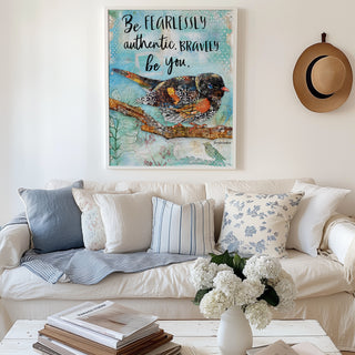 Bravely Be You Bird Art Print - Inspirational Quote - Wildflowers Nature