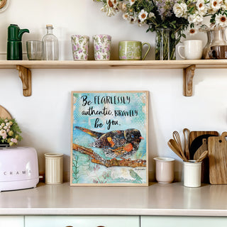 Bravely Be You Bird Art Print - Inspirational Quote - Wildflowers Nature