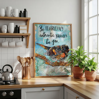 Bravely Be You Bird Art Print - Inspirational Quote - Wildflowers Nature