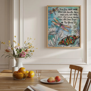 Fear Less & Hope More Butterfly & Dragonfly Art Print