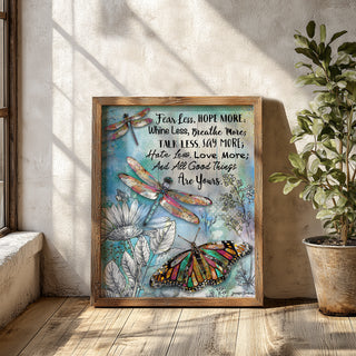 Fear Less & Hope More Butterfly & Dragonfly Art Print