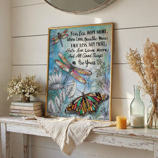 Fear Less & Hope More Butterfly & Dragonfly Art Print