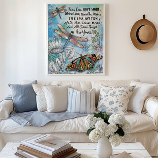 Fear Less & Hope More Butterfly & Dragonfly Art Print