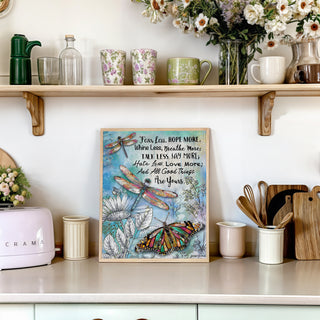Fear Less & Hope More Butterfly & Dragonfly Art Print