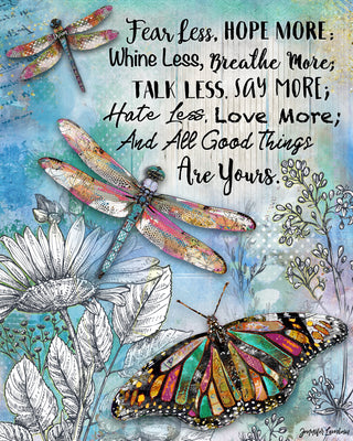 Fear Less & Hope More Butterfly & Dragonfly Art Print