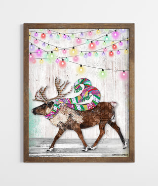 Feeling Bright Reindeer Art Print - Pink & Teal Winter Woodland