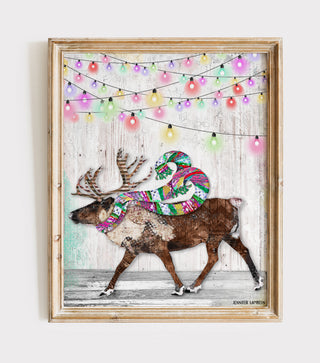 Feeling Bright Reindeer Art Print - Pink & Teal Winter Woodland