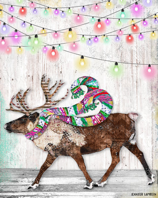 Feeling Bright Reindeer Art Print - Pink & Teal Winter Woodland