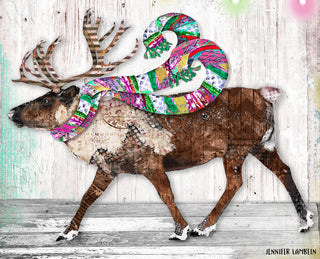 Feeling Bright Reindeer Art Print - Pink & Teal Winter Woodland
