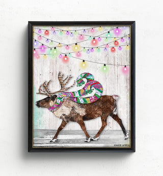 Feeling Bright Reindeer Art Print - Pink & Teal Winter Woodland