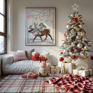 Feeling Festive Reindeer Art Print - Whimsical Winter Woodland Animal