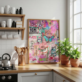 Find Your Happy Pink Collage Art Print