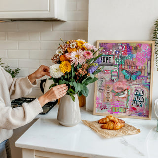 Find Your Happy Pink Collage Art Print