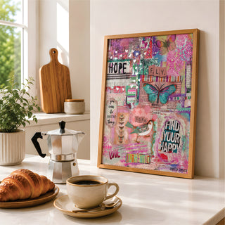 Find Your Happy Pink Collage Art Print