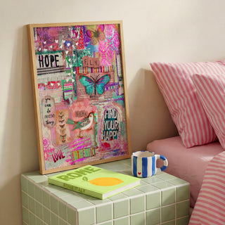 Find Your Happy Pink Collage Art Print