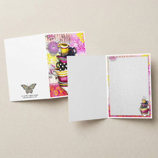 Flower Power Coffee Greeting Card - Retro Coffee Cups And Tea Art