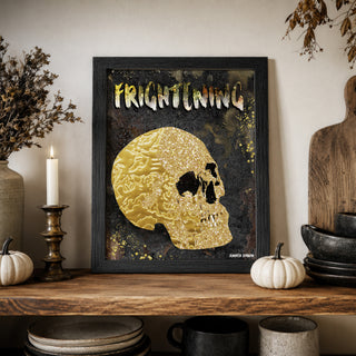 Frightening Skull Art Print - Black & Gold Halloween Decor