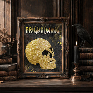 Frightening Skull Art Print - Black & Gold Halloween Decor