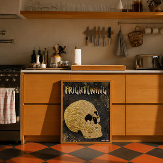 Frightening Skull Art Print - Black & Gold Halloween Decor