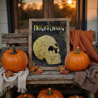 Frightening Skull Art Print - Black & Gold Halloween Decor