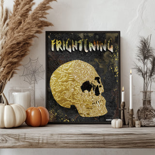 Frightening Skull Art Print - Black & Gold Halloween Decor