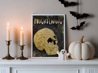 Frightening Skull Art Print - Black & Gold Halloween Decor