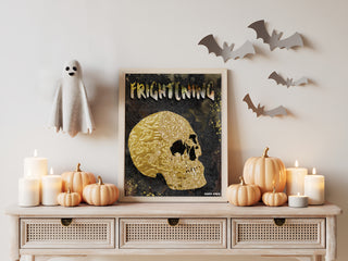 Frightening Skull Art Print - Black & Gold Halloween Decor