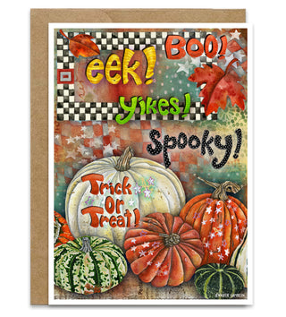Halloween Greetings Greeting Card - Pumpkin Stars & Autumn Leaves