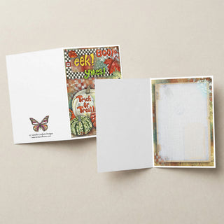 Halloween Greetings Greeting Card - Pumpkin Stars & Autumn Leaves