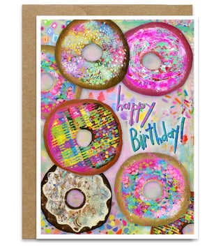 Happy Birthday Donut Party Greeting Card - Whimsical Dessert Art