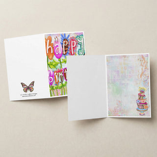 Happy Birthday Garden Greeting Card - Bright Wildflowers Art