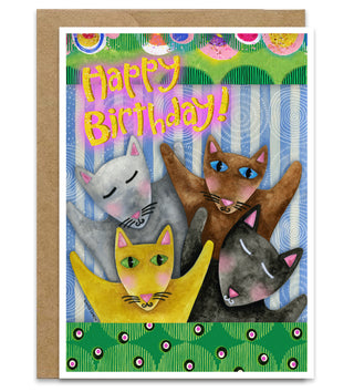 Happy Birthday Kitties Greeting Card - Cat Art