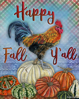 Happy Fall Y'all Art Print - Rooster Farmhouse Bird