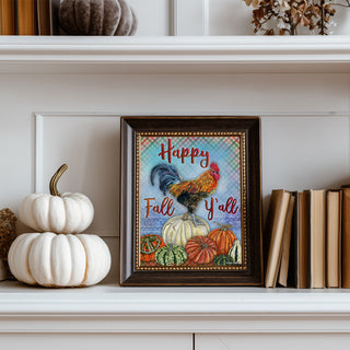 Happy Fall Y'all Art Print - Rooster Farmhouse Bird