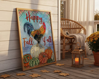 Happy Fall Y'all Art Print - Rooster Farmhouse Bird