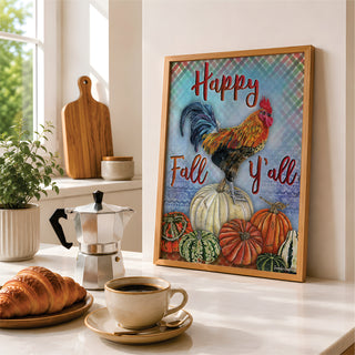 Happy Fall Y'all Art Print - Rooster Farmhouse Bird