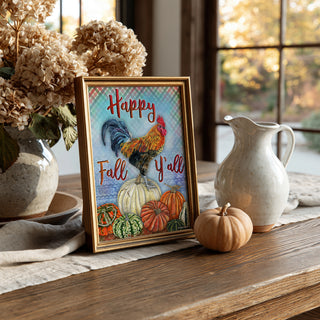 Happy Fall Y'all Art Print - Rooster Farmhouse Bird