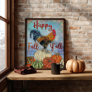 Happy Fall Y'all Art Print - Rooster Farmhouse Bird