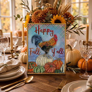 Happy Fall Y'all Art Print - Rooster Farmhouse Bird