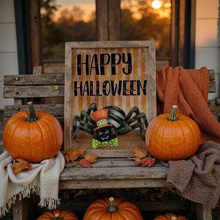 Happy Halloween Spider Art Print - Cute Retro Boho Decor
