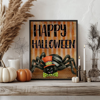Happy Halloween Spider Art Print - Cute Retro Boho Decor