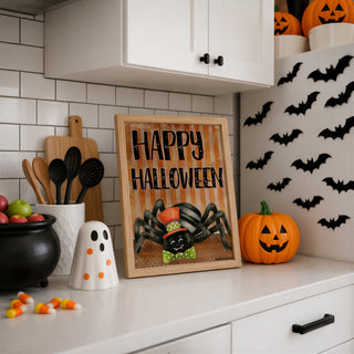 Happy Halloween Spider Art Print - Cute Retro Boho Decor