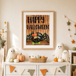 Happy Halloween Spider Art Print - Cute Retro Boho Decor