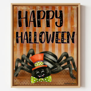 Happy Halloween Spider Art Print - Cute Retro Boho Decor