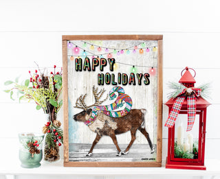 Happy Holidays Reindeer Art Print - Whimsical & Bright Christmas