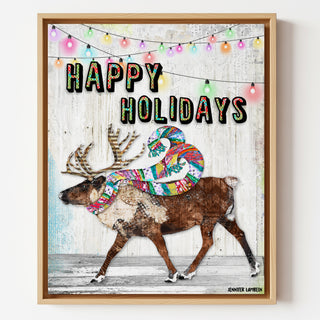 Happy Holidays Reindeer Art Print - Whimsical & Bright Christmas