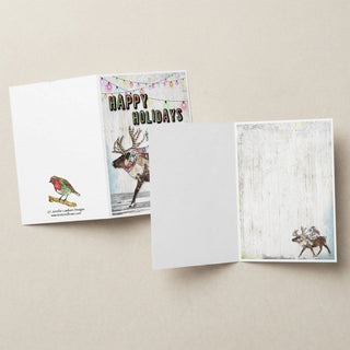 Happy Holidays Reindeer Greeting Card - Winter Woodland Animal Art