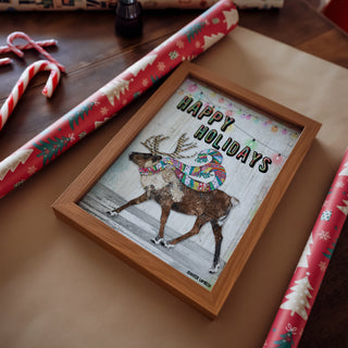 Happy Holidays Reindeer Art Print - Whimsical & Bright Christmas