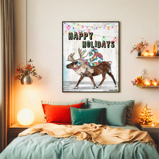Happy Holidays Reindeer Art Print - Whimsical & Bright Christmas