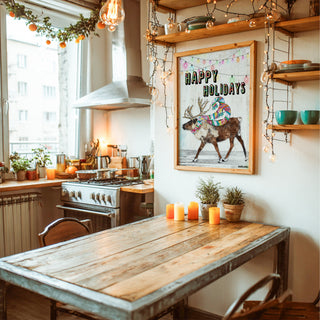 Happy Holidays Reindeer Art Print - Whimsical & Bright Christmas
